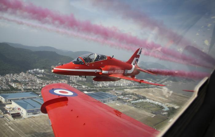 Aviation history was made by the Royal Air Force Aerobatic Team when the Red Arrows performed a public display in China for the first time on November 1.