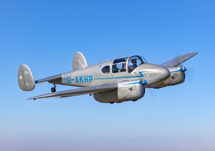 G-AKHP was first flown in 1947 and wears a similar scheme to that worn by MAF’s original Miles Gemini, G-AJZK