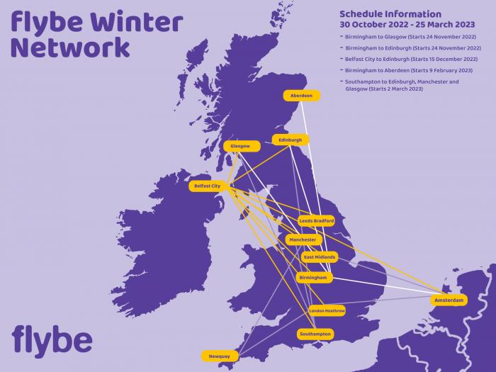 Flybe’s winter timetable spanned ten domestic destinations, together with Amsterdam and weekly links to Geneva