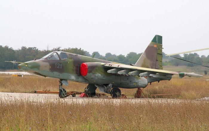 A North Macedonian Su-25 Frogfoot ground attack/strike aircraft (serial 121) is seen in long-term storage at Petrovec Air Base, near Skopje, on September 26, 2006.
